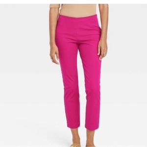 Pink magenta high rise waist waisted cotton work dress pants ankle length 14 new